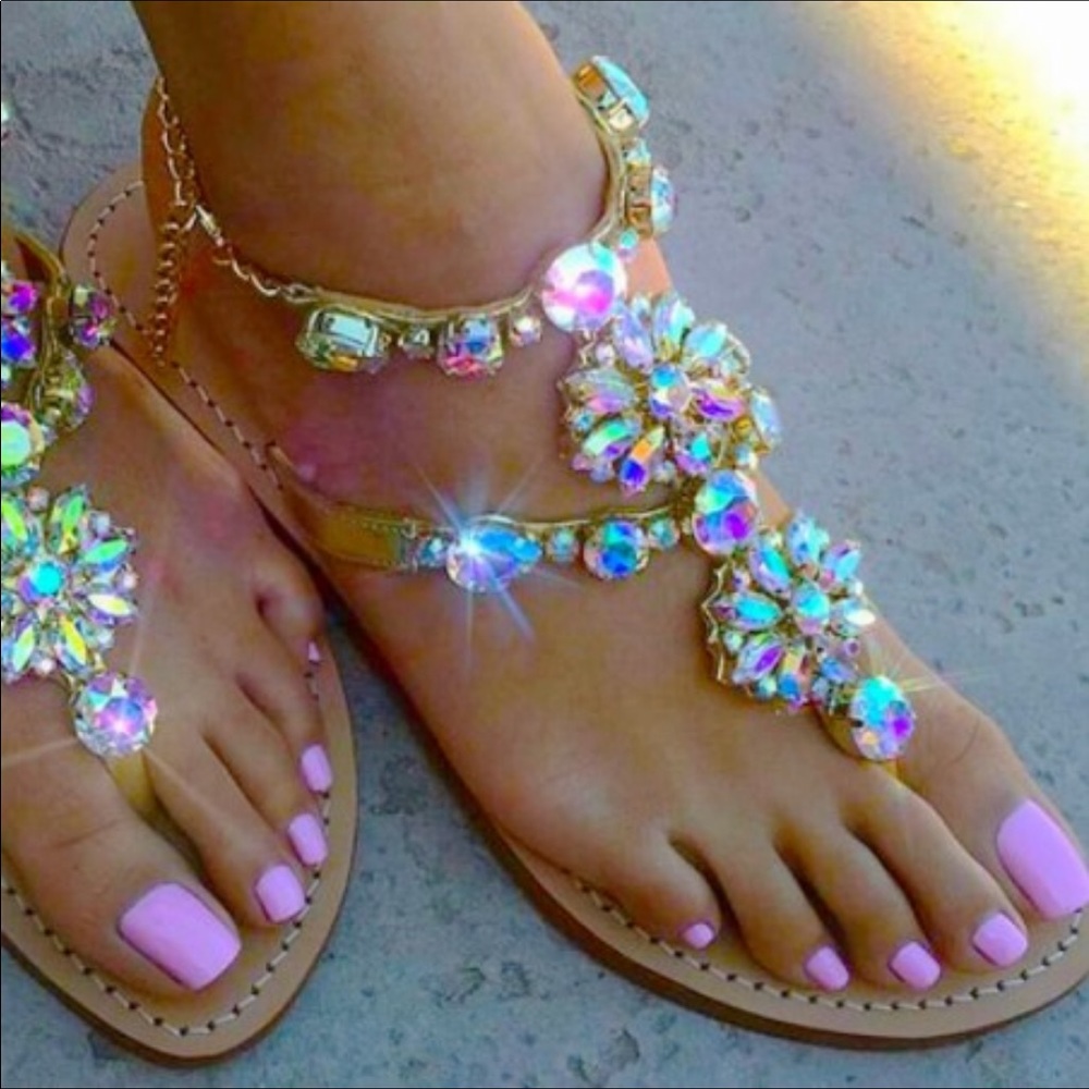 Crystal sandals pink multi color